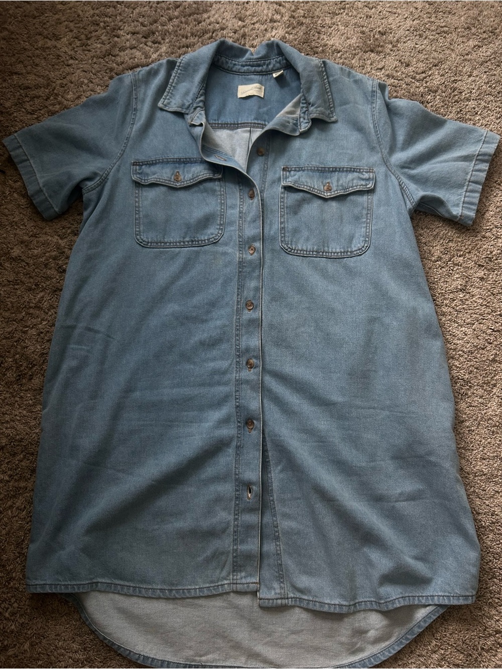 Universal Thread Light Blue Denim Shirt Dress - Short Sleeve Button-Front